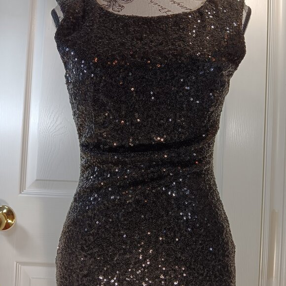Seductions NWOT Black Sequins Bodycon Cocktail Formal Mini Dress Women Size S - Picture 3 of 16